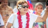   RAISING AWARENESS: Member of Samoan Solidarity International Group, Unasa Iuni Sapolu. [Samoa Observer]