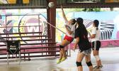 Ana of the Amerika Samoa Girls All-Star Volleyball Team sending off a serve during a practice session held at the Tafuna HS gymnasium, as part of preparations for the JPS Paradise Classic III in the Aloha State.  [photo: TG]