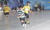 Vaha Tua of Vaiala Tongan in action against Vaitogi United on Match Day 3 of the 2017 FFAS Futsal Tournament at Samoana High School’s gym in Utulei on Saturday, May 20, 2017.   [FFAS MEDIA/Brian Vitolio]