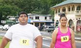 Immanuel, an 18-year-old of Masefau, who participated for the first time in the 5k run last Saturday starting from the South Pacific Watersports Fitness to Nuuuli and back. “This is my first time and it was hard but I will stuck with it,” she told Samoa News. [photo: Ese Malala]