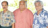 [l-r] Sen. Satele Galu Satele Sr., along with the new Western District Governor, Tuiasina Sosene Esera, and Tuiasina Dr. Salamo Laumoli following a Western District meeting of traditional leaders yesterday morning at Satele’s Guest House in Vailoatai. Read Samoan story in today’s Lali section. [photo: AF]