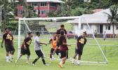 Tafuna Warriors’ Willie Malele heads away a dangerous, SPA Dolphins’ corner kick, during their ASHSAA Boys semifinal game earlier this week at Pago Park Soccer Stadium.   [FFAS MEDIA/Brian Vitolio]
