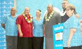 Raj Deo, Governor Lemanu’s chief of staff Tuimavave Tauapai Laupola, Bluesky Human Resources manager Lisa Gebauer, Gov. Lemanu Peleti Palepoi Sialega Mauga, Bluesky chief executive officer, Justin Tuiasosopo, and Bluesky customer service manager Sherry Sele