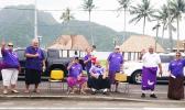 Lt. Governor Lemanu Peleti Palepoi Sialega Mauga (2nd from right) and Port Administration director Taimalelagi Dr. Claire Poumele (far right), along with officials and employees of various government departments and agencies.  Seated (right) is HC Afoa Moega Lutu, whose children and family members are among those spearheading efforts to bring awareness to Alzheimers. 