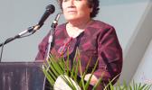 Congresswoman Aumua Amata speaking Wednesday night during a family service for the late ASPA executive director Utu Abe Malae