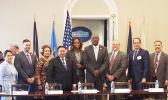 Congresswoman Amata with Congresswoman Plaskett (center), Congressman San Nicolas, territory governors and Interior Secretary Bernhardt 