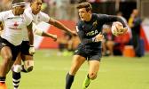 Luciano Gonzales Rizzoni and his Argentina Pumas rocked the rugby 7s universe with their unyielding second half performance against Olympic Gold Champions, Fiji.  Argentina defeated Fiji 26-24 at the Canada 7s, BC Place, Vancouver, Canada.  [Photo by Barry Markowitz]