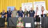 The teams (l-r] on stage: Sen. Fai’ivae Iuli Godinet, candidate for lieutenant governor and running mate candidate for governor, Senate President Gaoteote Tofau Palaie; candidate for governor; Lt. Gov. Lemanu Peleti Mauga candidate for governor and Talauega Eleasalo Va’alele Ale for lieutenant governor; I’aulualo Fa’afetai Talia candidate for governor and Tapaau Dr. Dan Mageo Aga as lieutenant governor; and Tapumanaia Galu Satele Jr., for lieutenant governor and candidate for governor, Nuauaolefeagaiga Saol