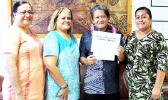 Mr. Eleasalo Sialoi (2nd right)l –r) Vice President of Academic and Student Affairs Mrs. Letupu Moananu, ASCC President Dr. Rosevonne Pato, and Human Resources Director Mrs. Sereima Asifoa.