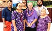  (back row l-r): Chris Ausage, staff historian; Tish Peau, Historic Preservation Officer and executive director; and Lance Te'i, GIS specialist and historian tech. (front row l-r) Flo Aetonu, grant manager; former Historic Preservation Officer turned consultant, David Herdrich; and Epi Suafo'a-Taua'i, archaeological technician