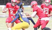 Steven Fiso of Faga’itua returning a kick-off for the Vikings in the third quarter of their Varsity game last Saturday morning against Nu’uuli.  [photo: TG]