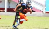 Prodieus Lutu-Fuga after securing an interception in the second half, returning this one for a huge gain for the AYFS Bears last Saturday morning in their match up against the Steelers. Lutu-Fuga led the Bears in their victory over the Steelers. [photo: TG]