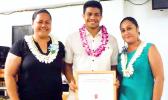  Ionatana Tuitasi received the McDonalds Scholarship from McDonalds American Samoa representatives Delores Tautolo and Katie Afuamua.
