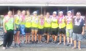 American Samoa's Under-17 (U17) National Women’s Beach Handball Team with head coach Carl Floor Sr., (far right) who is also president of the American Samoa Handball Association, and coach Joey Sagapolu (far left), on Wednesday at the Pago Pago International Airport when the group arrived home from the 2017 Under 17 Beach Handball World Championship Games in the Republic of Mauritius. The team has clinched a spot in the October 2018 Youth Olympic Games in Buenos Aries, Argentina.  [photo: Leua Aiono Frost]