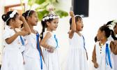 The young children performing bible skits at the C.C.C.S. of Savaia, Lefaga. (Photo: Vaitogi A. Matafeo) The young children performing bible skits