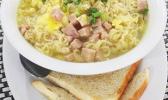 Saimin with Eggs, Ham and Green onion served with toast  [Photo: THA]
