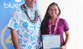 Bluesky Pacific Group chief executive officer Toleafoa Tiafau Douglas Creevey (left) pictured last Friday, with Pacific Horizons Schools graduate Cher Nomura