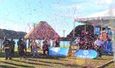 Confetti in the air at the start of Bluesky Communication's birthday bash.