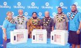 Bluesky staff presenting automated external defibrillators 