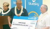 In the presence of the residents that were able to take part including the staff, management and Hope House board members, the Bluesky team presents their donation