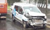 Bluesky van with crumpled fender