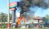 Truck on fire in front of Laufou Shopping Center