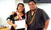 Oneata Rosie Soi received the Samoan Studies Award from Samoan Studies Institute department chairman Evile Feleti. 