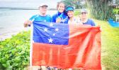 Anne Cairns with her family who joined her in Samoa