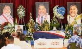 Photo of Chris King above his casket at funeral service