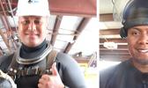 Photos of Peter Taliva’a, from Leloaloa/ Aunu’I Island, and Richard Salanoa, from Tula/ Fagaalu in dive suits