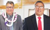 Ti’alemasunu Dr. Mikaele Etuale (left) and Solialealofiotagaloa Iosua Tasi Mutin following the Senate confirmation hearings yesterday morning.