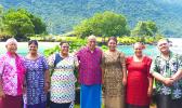 American Samoa Community College students Fuamai Ativalu Tago and Alphina Sifaleula Liusamoa are pictured with their parents, along with Department of Marine and Wildlife Resources director, Va’amua Henry Sesepasara (far left) and Western Pacific Regional Fishery Management Council local official Nate Ilaoa 