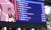 the screen-score board of the results of the men’s 100 meter sprint