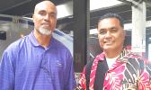 Newly appointed Chief of Customs, Li'a Moevao and deputy chief Juliano Falaniko. Customs recently acquired 3 new dogs and for the first time ever, we now have 4-legged agents that can detect explosives and firearms. [photo: Blue Chen-Fruean]