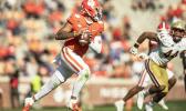 Clemson quarterback D.J. Uiagalelei (5) runs during the first half of an NCAA college football game against Boston College Saturday, Oct. 31, 2020, in Clemson, S.C. (Josh Morgan/Pool Photo via AP) Clemson quarterback D.J. Uiagalele