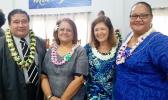 In this Samoa News file photo,  ASCC President Dr. Rosevonne Makaiwi-Pato after she delivered the keynote address for Manual Academy’s 8th grade graduation last week. (L-r) Pastor Lemmy Seumanu, Dr. Makaiwi-Pato, Donna Gurr -Vice Chairperson of the Manumalo Academy school board, and board member Tish Peau. [photo: Blue Chen-Fruean]