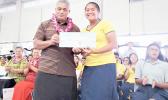 Health Department director Motusa Tuileama Nua (left) accepting donation from Georgina Alofa