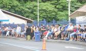 Crowds of people waiting for their Child Tax Credit payments in front of Lee Auditorium