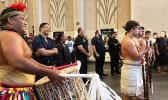 (Image: Hawaii News Now) Scores of Polynesian dancers welcome Momoa