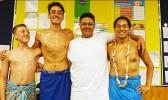  St Peter's College Samoan Polyfest group members Abe Golds-Uili (left), William Morrison, Eddie Tongalahi, and Caerwyn Tomuli Liuliu-Afoa. [Photo: RNZ / Laura Tupou] 