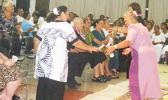 Family members of the late Congressman Faleomavaega Eni Hunkin doing a Samoan siva, to one of Faleomavaega’s songs about his beloved village of Vailoatai. The song was performed by the CCCAS Vailoatai Choir, led by its Rev. Faletoi Uso. [photo: FS]