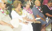 [l-r] Secretary of Samoan Affairs Mauga Tasi Asuega and his wife Lagi; Mrs. Gail Kruse and Chief Justice J. Michael Kruse; and Lt. Gov. Lemanu Palepoi Sialega Mauga, who is also the acting governor, at last Thursday evening’s prayer service for the late former Congressman Faleomavaega Eni Hunkin at the Gov. H. Rex Lee Auditorium.  [photo: FS]