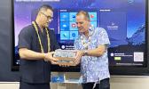 Lieutenant Governor and Director General Dr. Stuart Minchin of SPC exchanging gifts after the meeting. LT GOV AND Dr. Stuart Minchin