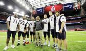 New England Patriots players pose for a photo during a walk through at NRG Stadium, site of the NFL Super Bowl 51 football game, Saturday, Feb. 4, 2017, in Houston. The Patriots will face the Atlanta Falcons in the Super Bowl Sunday. (AP Photo/Charlie Riedel) New England Patriots players pose for a photo during a walk through at NRG Stadium, site of the NFL Super Bowl 51 football game, Saturday, Feb. 4, 2017, in Houston. The Patriots will face the Atlanta Falcons in the Super Bowl Sunday. (AP Photo/Charlie Riedel)