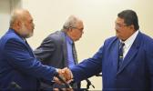 Vice Speaker, Fetu Fetui Jr shaking hands with Rep. Sataua Dr. Mataese Samuelu during a fono session last year.