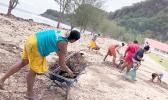 Faleasao residents cleaning up beach