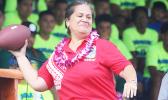 Director of DOE, Dr. Ruth Matagi Tofiga getting ready to send off the opening pass
