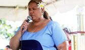 Kanana Fou elementary principal, Liza Sauni, delivers her speech during the closing ceremony of the 2016 FFAS Private Elementary Schools Soccer League at Kanana Fou on Tuesday, Nov. 22, 2016.  [FFAS MEDIA/Brian Vitolio]