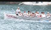 The pride and joy of Faga’alu, the Fetu Ole Afiafi fautasi and its crew powering their way towards the finish line in Pago Pago Harbor this past weekend as part of their preparations for the 2017 Flag Day Fautasi Regatta – scheduled for next week Friday. [photo: TG]