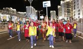 Team American Samoa as they are escorted over to the Ashgabat Olympic Stadium for the start of the Athletes’ parade into the opening ceremony for the Asian Indoor & Martial Arts Games Sunday September 17th, 2017. (Photo:Terry Custodio Auva'a)